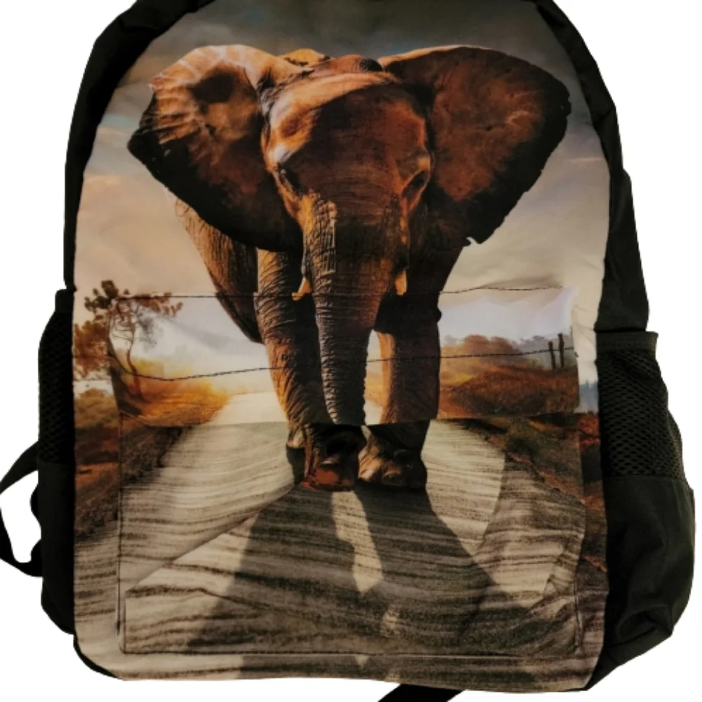 New Backpack Bookbag Elephant design black unisex handbag